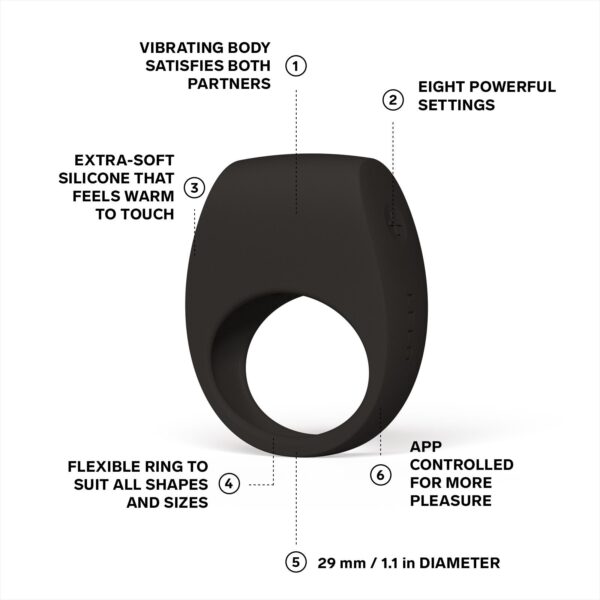 Ерекційне кільце з вібрацією LELO Tor 3 Black, керування зі смартфона - Зображення 2