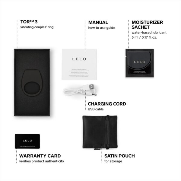 Ерекційне кільце з вібрацією LELO Tor 3 Black, керування зі смартфона - Зображення 4