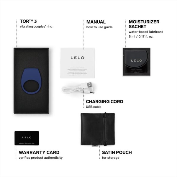 Ерекційне кільце з вібрацією LELO Tor 3 Base Blue, керування зі смартфона - Зображення 3