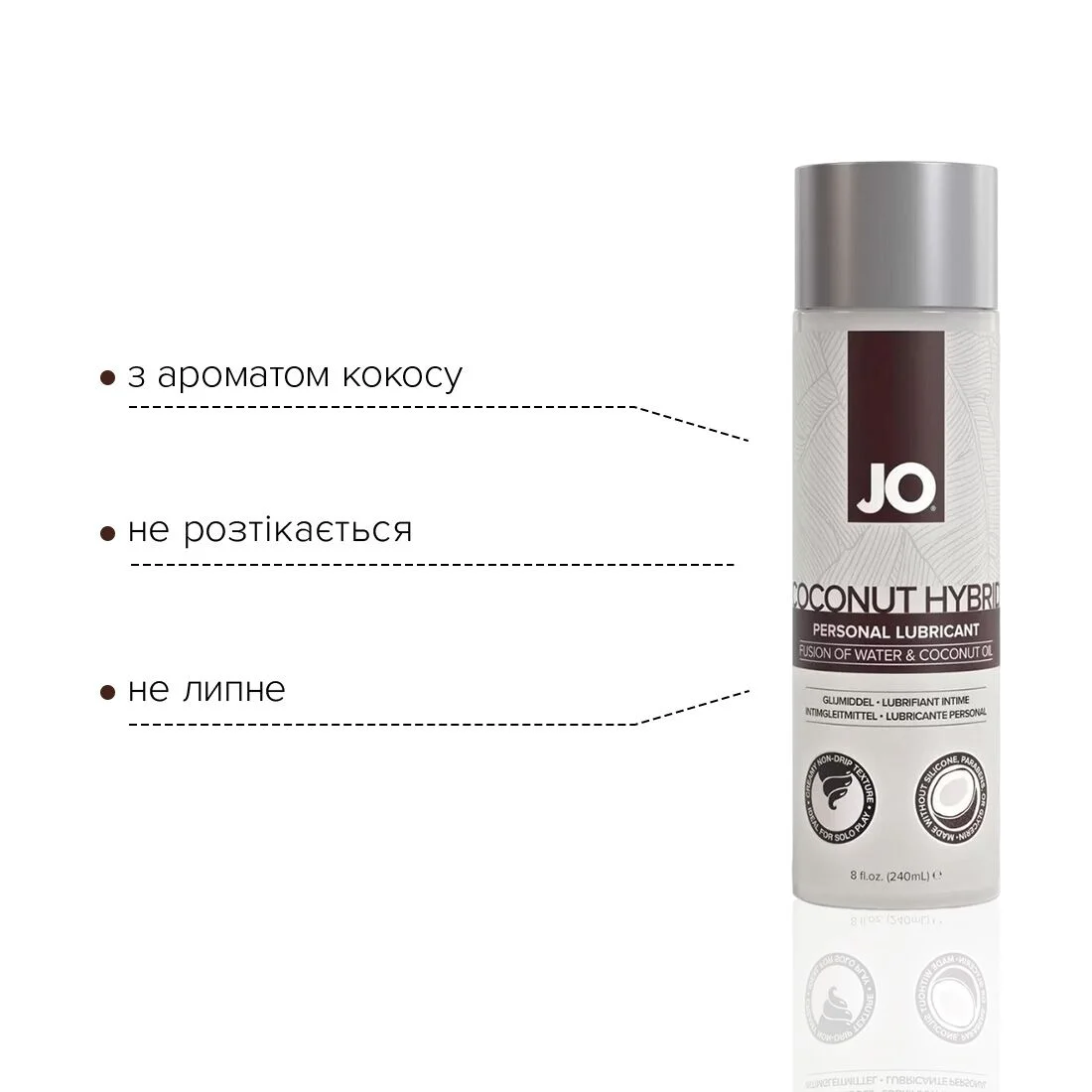Змазка-крем з кокосовою олією JO Coconut Hybrid ORIGINAL (240 мл) біла - Зображення 3