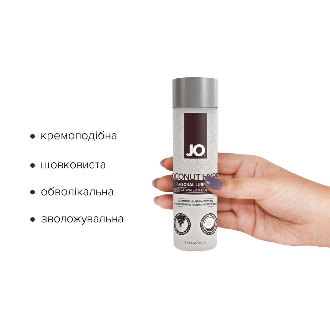 Змазка-крем з кокосовою олією JO Coconut Hybrid ORIGINAL (240 мл) біла - Зображення 2