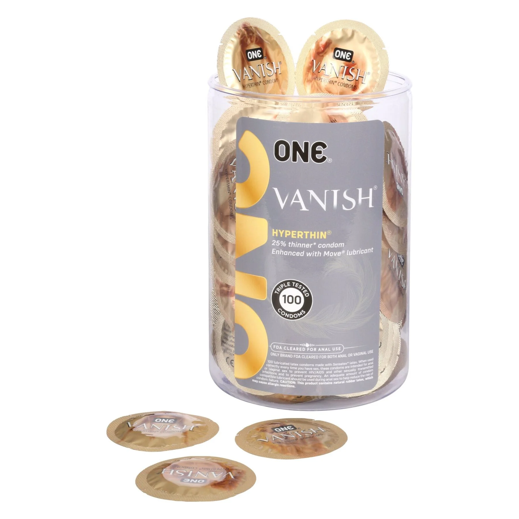 Набір презервативів ONE Vanish Hyperthin, 100 шт, ультратонкі, зі змазкою, паковання-тубус