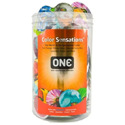 Набір презервативів ONE Color Sensations, 100 шт, кольорові, 10 кольорів, зі змазкою, паковання-тубус