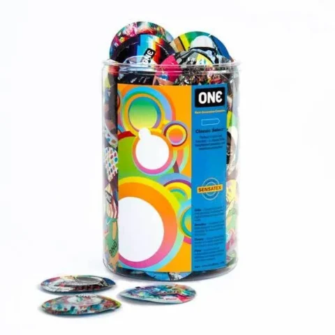 Набір презервативів ONE Classic Select Artist Collection, 100 шт, зі змазкою, паковання-тубус