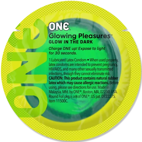 Презерватив ONE Glowing Pleasures, 1 шт, світиться в темряві, зі змазкою