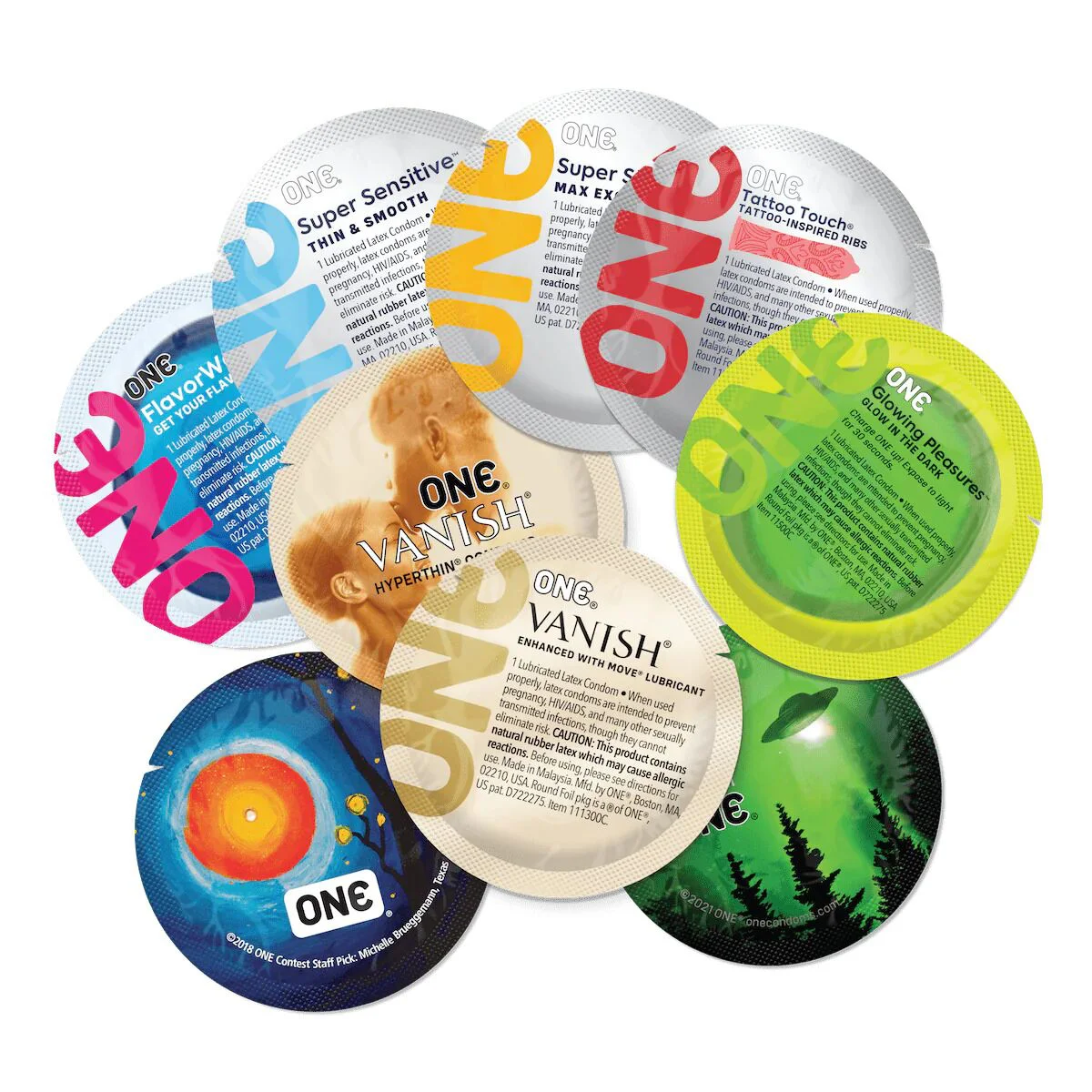 Презервативи ONE Mixed Pleasures, 12 шт, 6 видів, подарункове паковання-тубус - Зображення 2