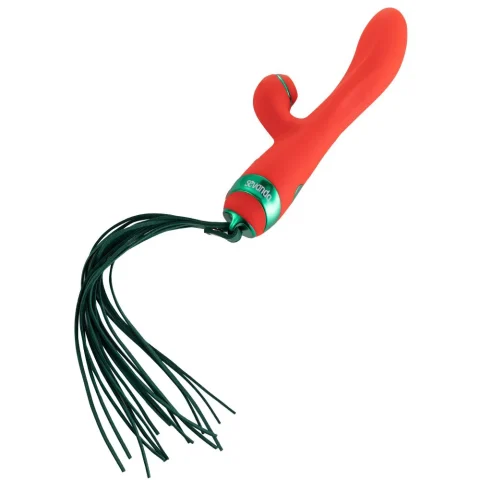 Вібратор-кролик з пульсацією та флогером LOCKINK SEVANDA Whip Vibrating Massage Wand, червоно-зелений