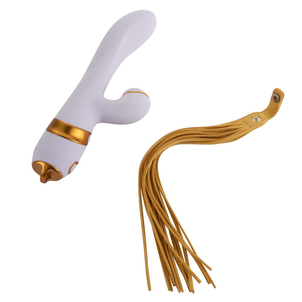 Вібратор-кролик з пульсацією та флогером LOCKINK SEVANDA Whip Vibrating Massage Wand, біло-золотий - Зображення 6