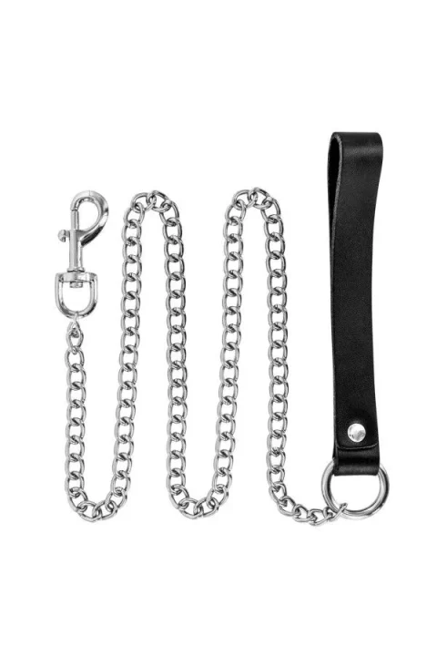 Повідець з натуральної шкіри Fetish Tentation Premium Metal leash with cowhide leather wrist 115 см