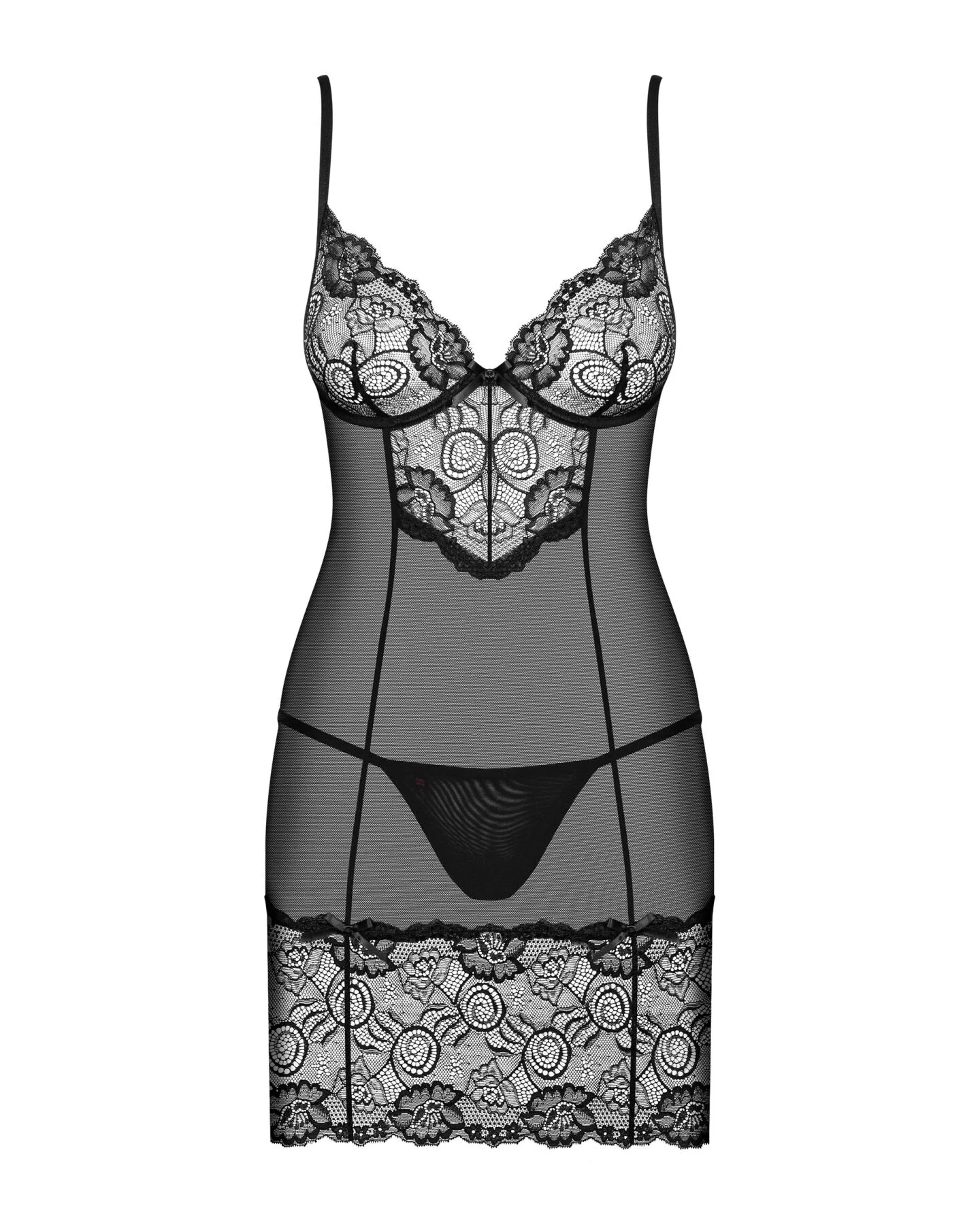 Сорочка Obsessive Alluria chemise & thong L/XL - елегантний комплект