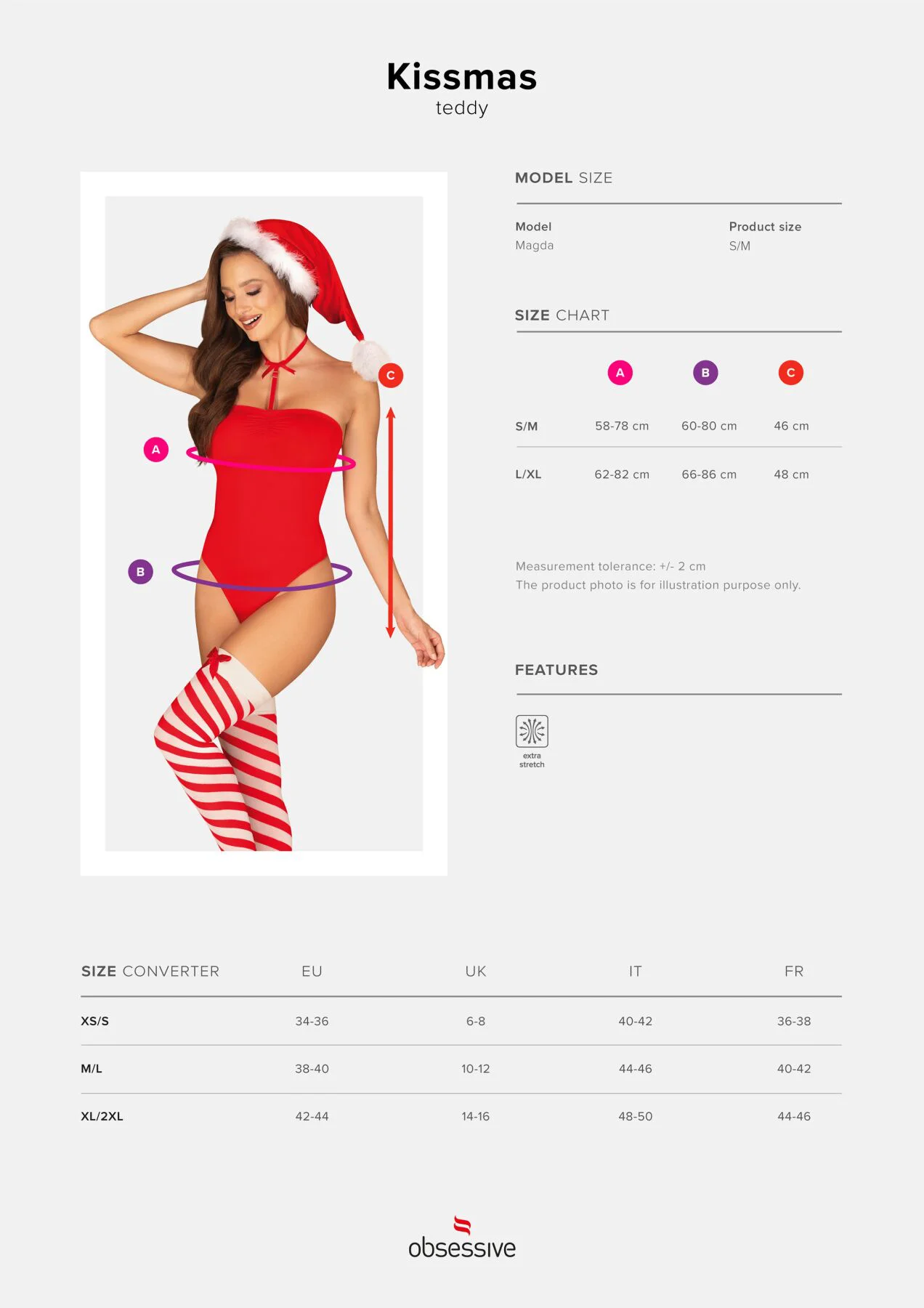 Елегантне боді Obsessive Kissmas червоне S/M - чудовий вибір