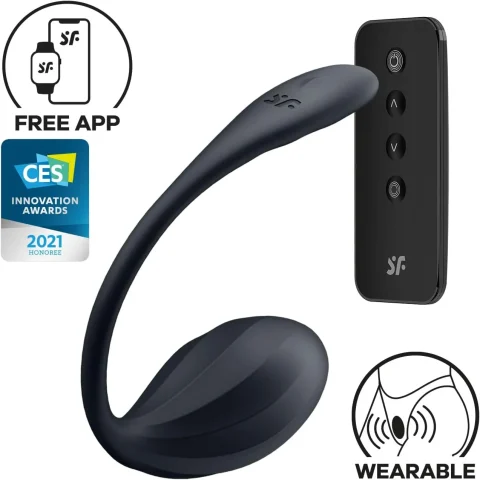 Смарт-віброяйце Satisfyer Ribbed Petal Connect App Black, керування зі смартфона, пульт ДК