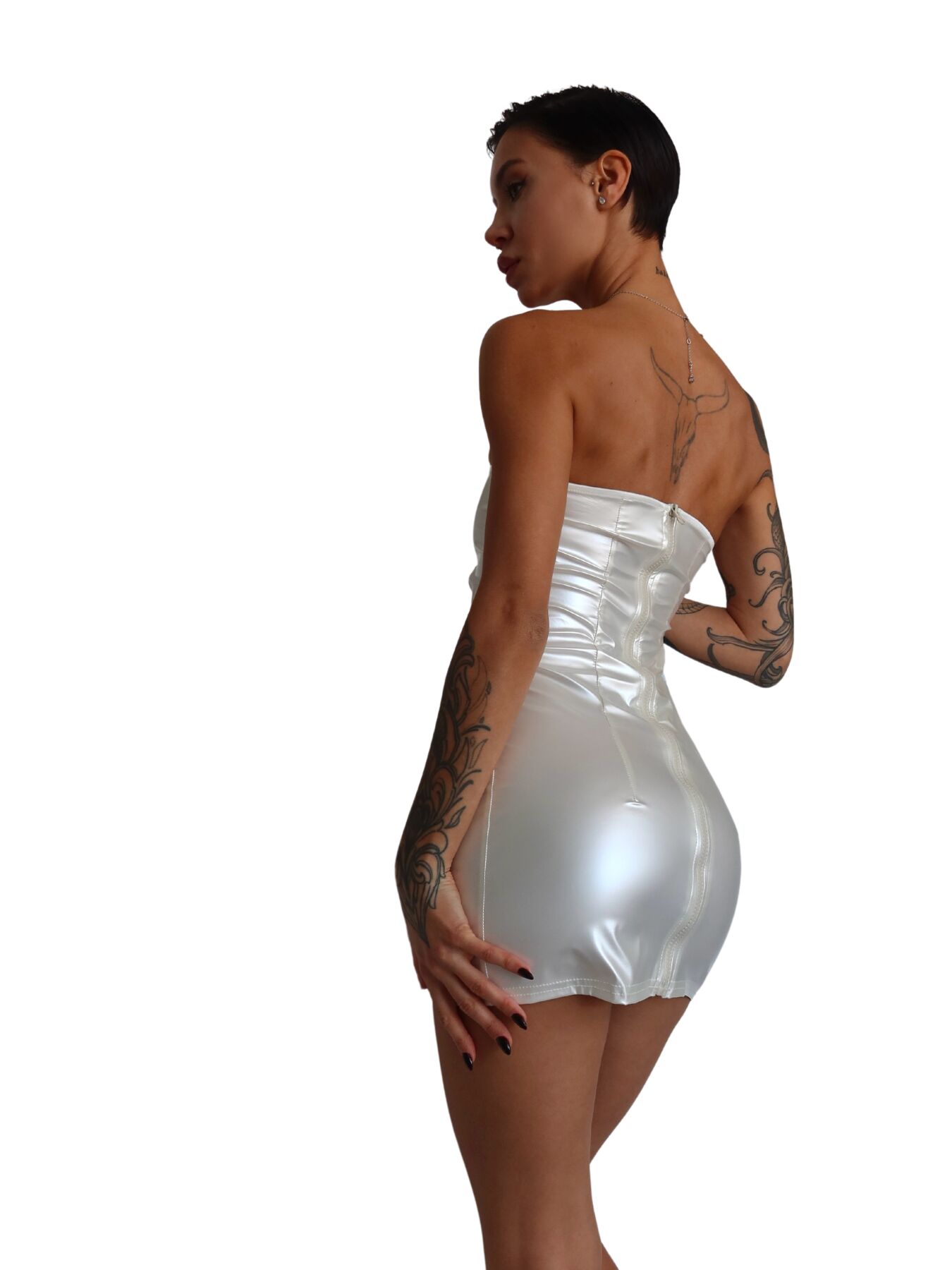 Мінісукня D&A, XS-S, white, nylon-lycra відкриті плечі з блискавкою на всю довжину - Зображення 19