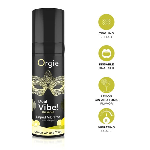 Рідкий вібратор Orgie Dual Vibe! Lemon Gin And Tonic Kissable Liquid Vibrator, 15 мл - Зображення 3