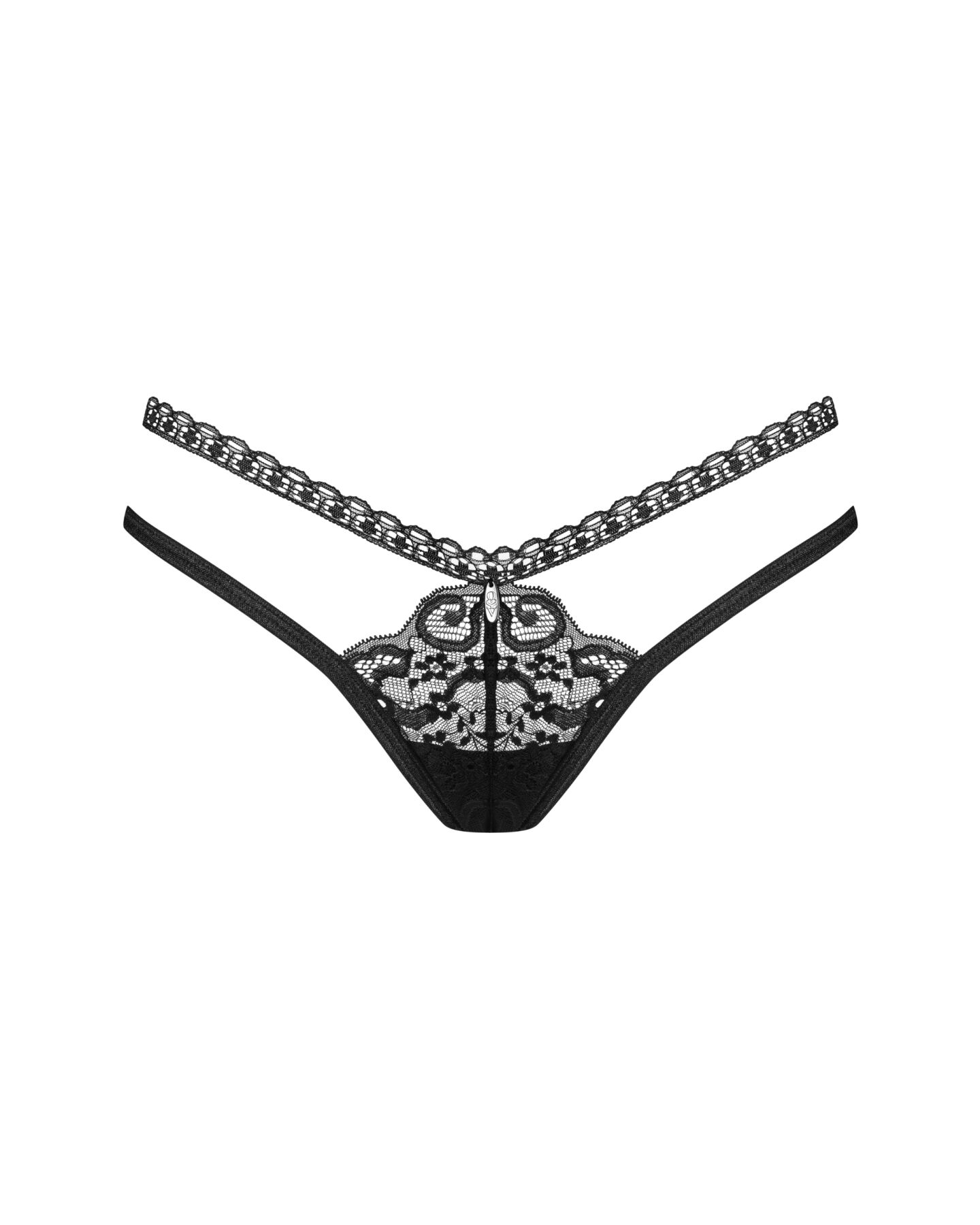 Трусики-стрінги Obsessive Blomentis thong, XL/2XL, чорні, мереживні, боковинки — подвійні смужки - Зображення 3