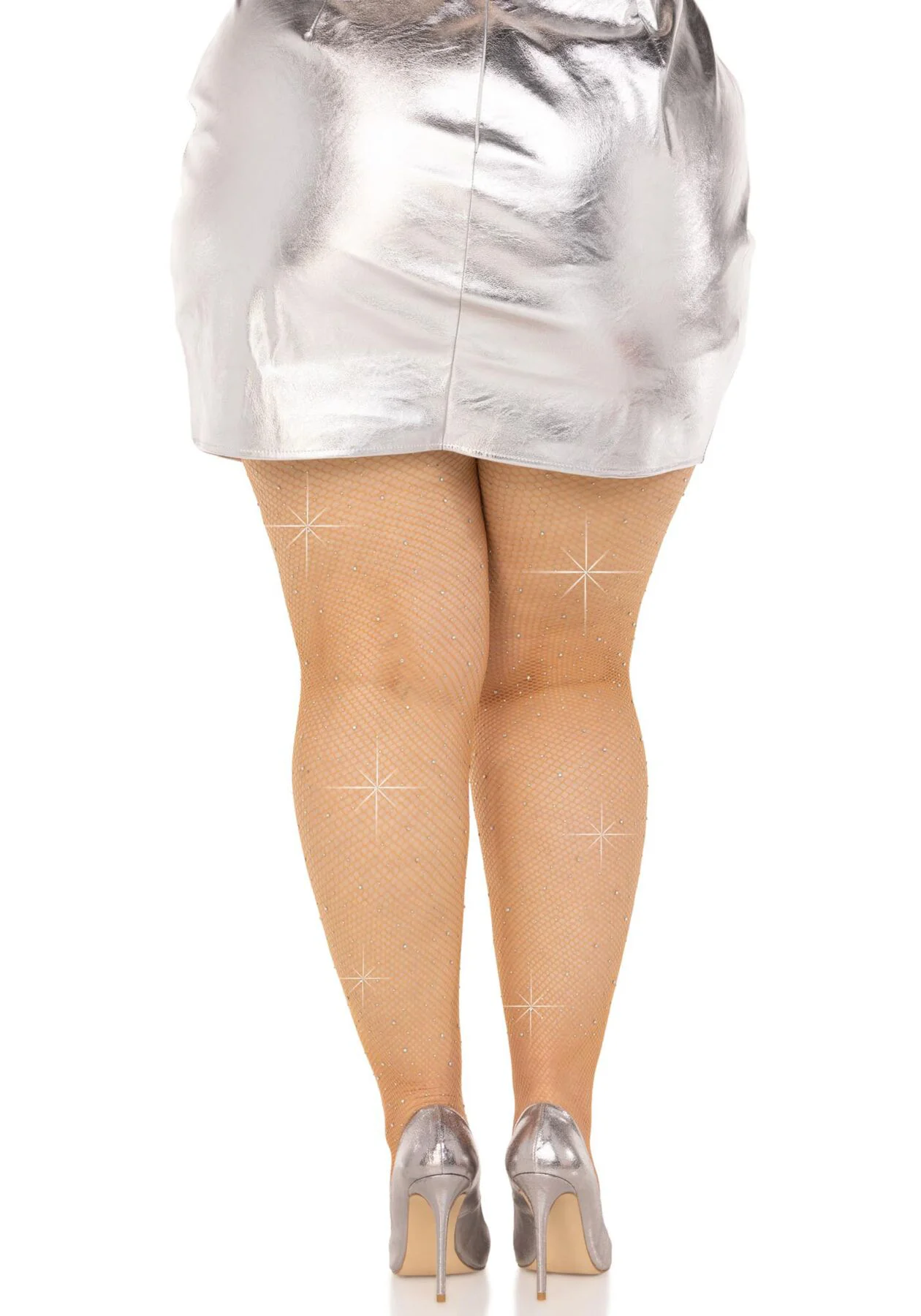 Колготки Leg Avenue Rhinestone Plus Size Caramel, сітка та стрази