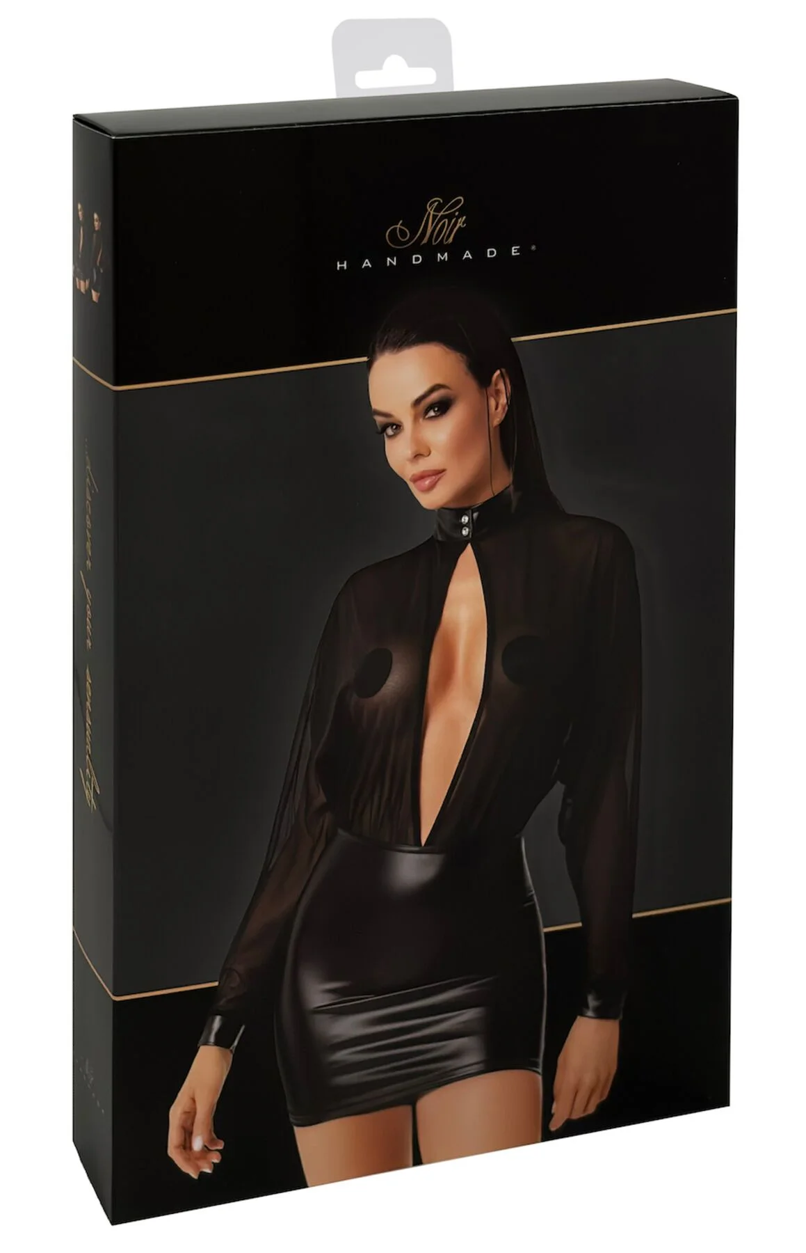Чорна сукня Noir Handmade F348 з Powerwetlook і тюлю - 4XL