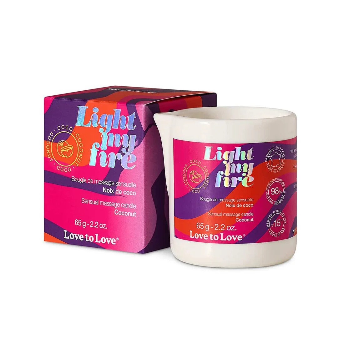 Масажна свічка Love To Love LIGHT MY FIRE Coconut, 65 мл