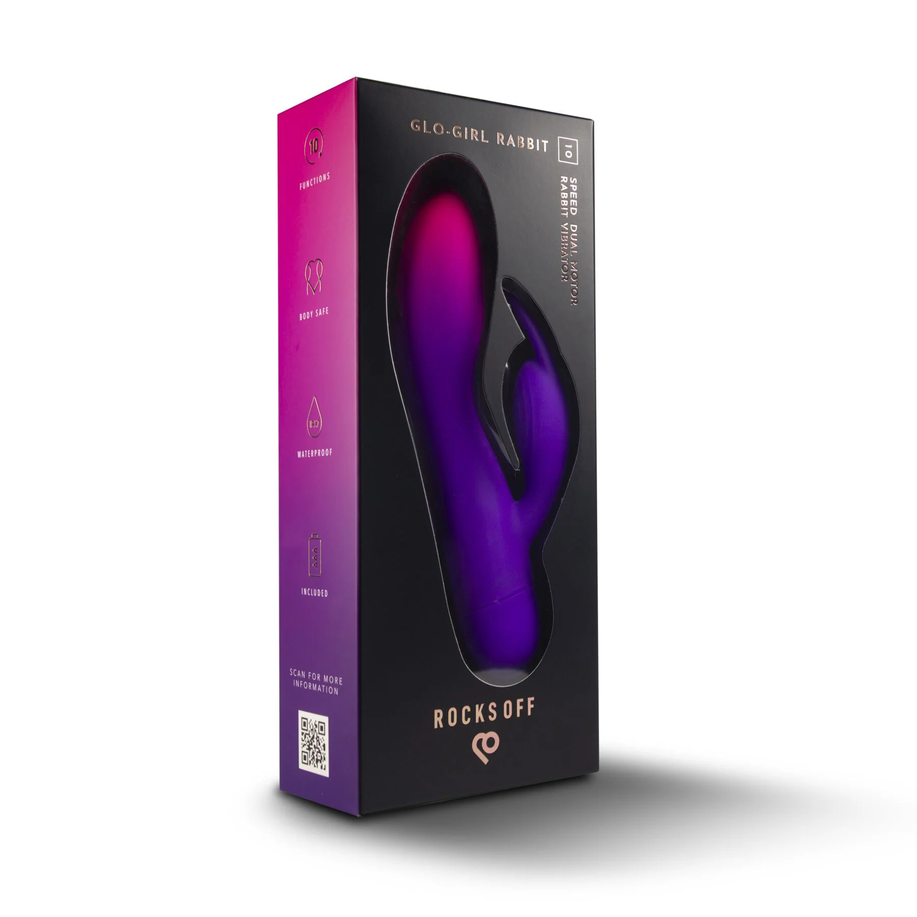 Вібратор-кролик Rocks Off Glo Girl – Rabbit, 2 мотори, 10 режимів, на батарейках - Зображення 6