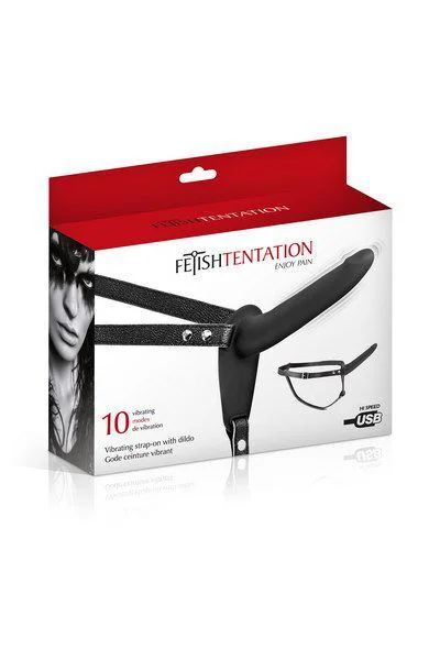 Страпон з вібрацією Fetish Tentation Vibrating Strap-On with Dildo Black (м'ята упаковка!!!)