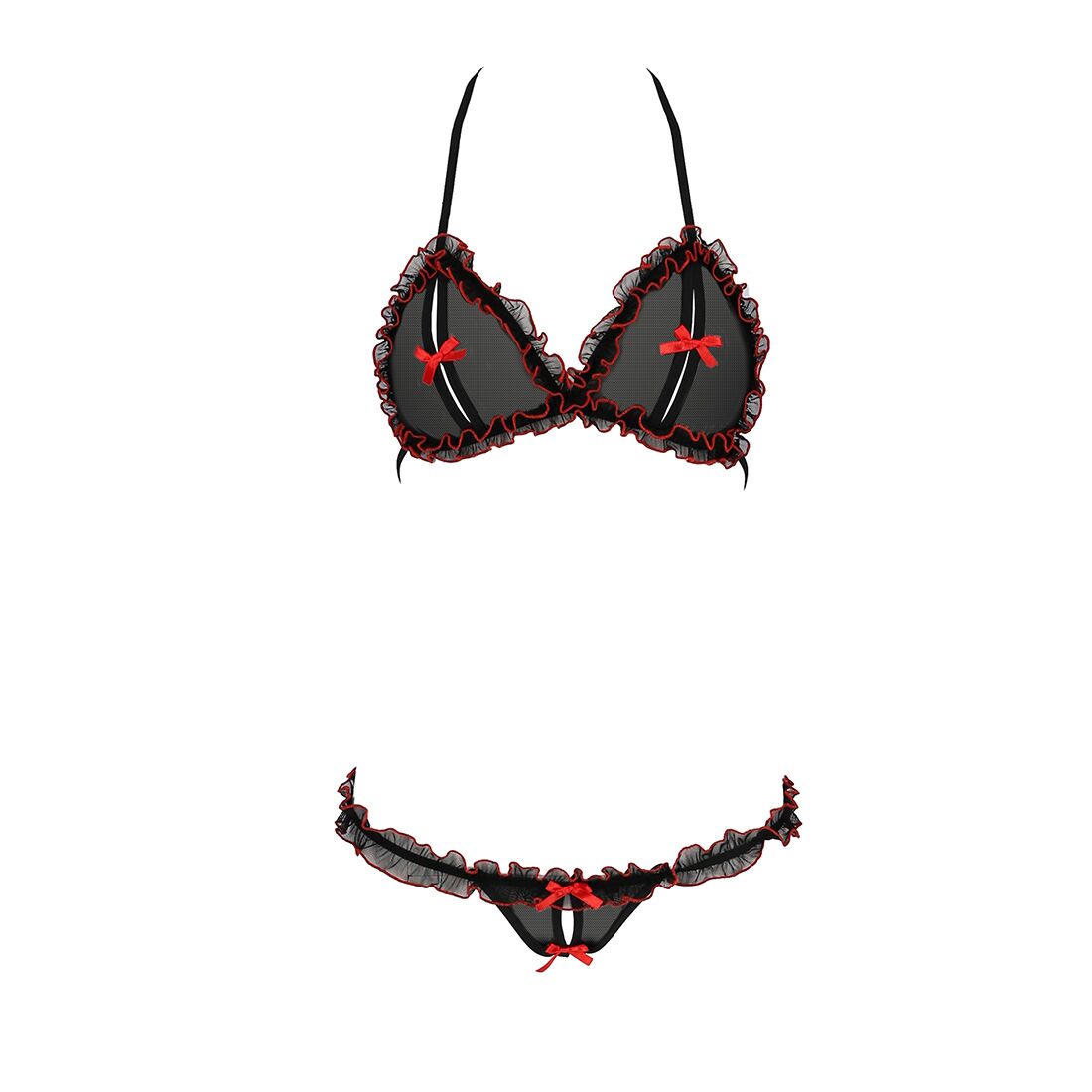 Комплект білизни Passion GIANA BIKINI L/XL, black, напівпрозорі ліф і трусики з бантиками - Зображення 3