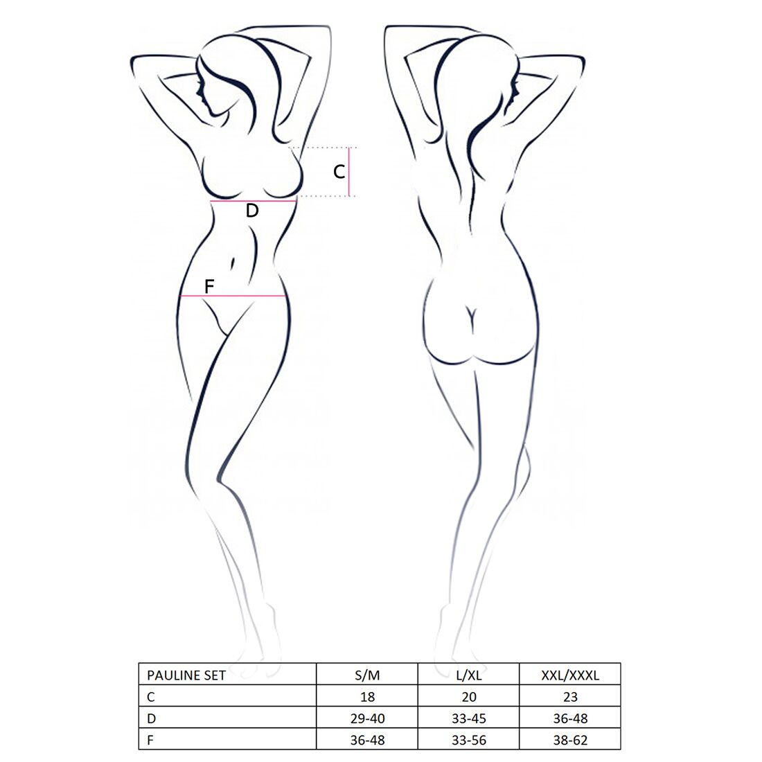Комплект білизни Passion PAULINE SET L/XL, чорний, стрепи, ліф, стрінги