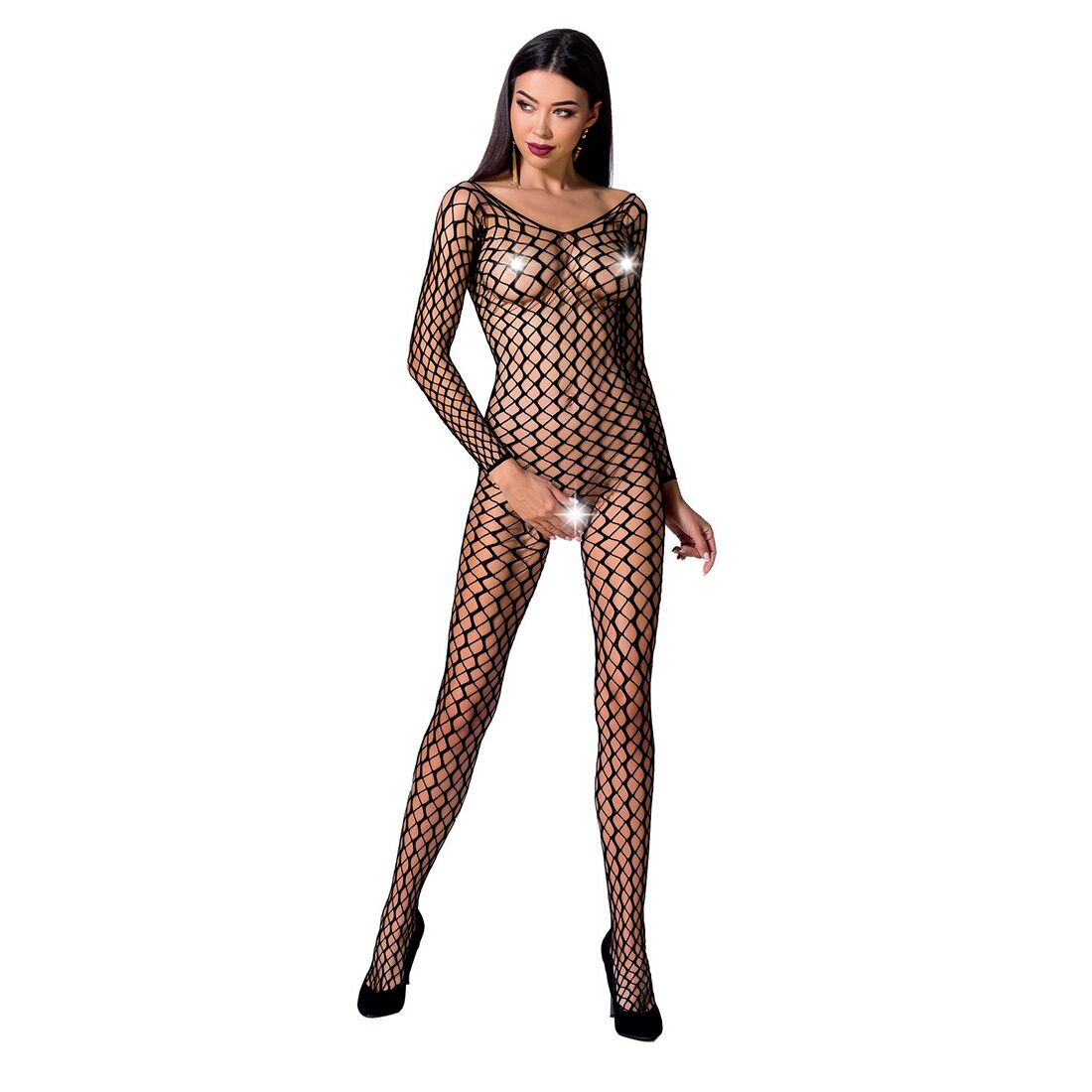Бодістокінг Passion BS068 black, комбінезон, велика сітка, довгий рукав - Зображення 4