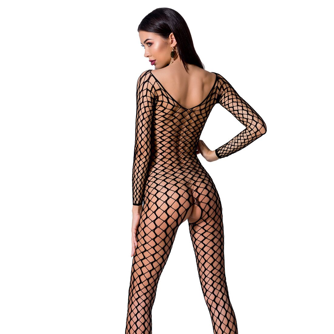 Бодістокінг Passion BS068 black, комбінезон, велика сітка, довгий рукав - Зображення 3
