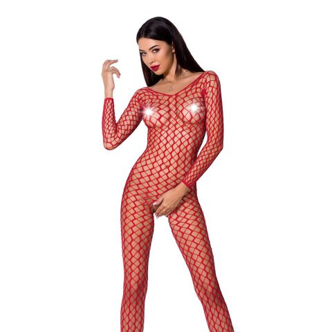 Бодістокінг Passion BS068 red, велика сітка, довгий рукав