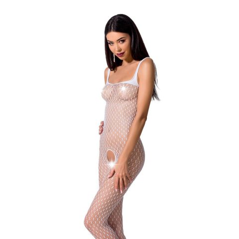 Бодістокінг Passion BS071 White, елегантний комбінезон на бретелях