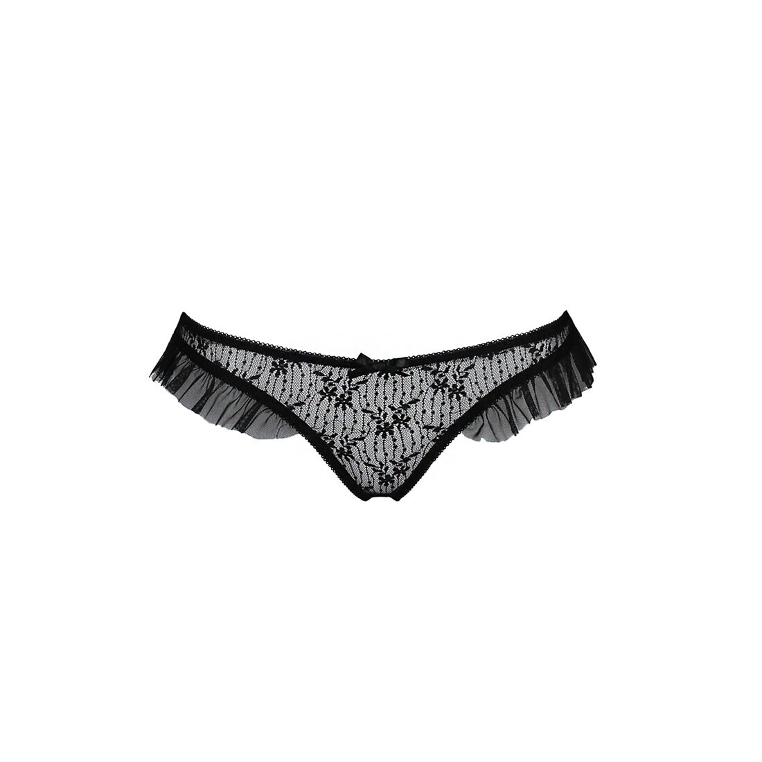 Елегантні трусики з оборками Passion DONIA THONG, чорні S/M