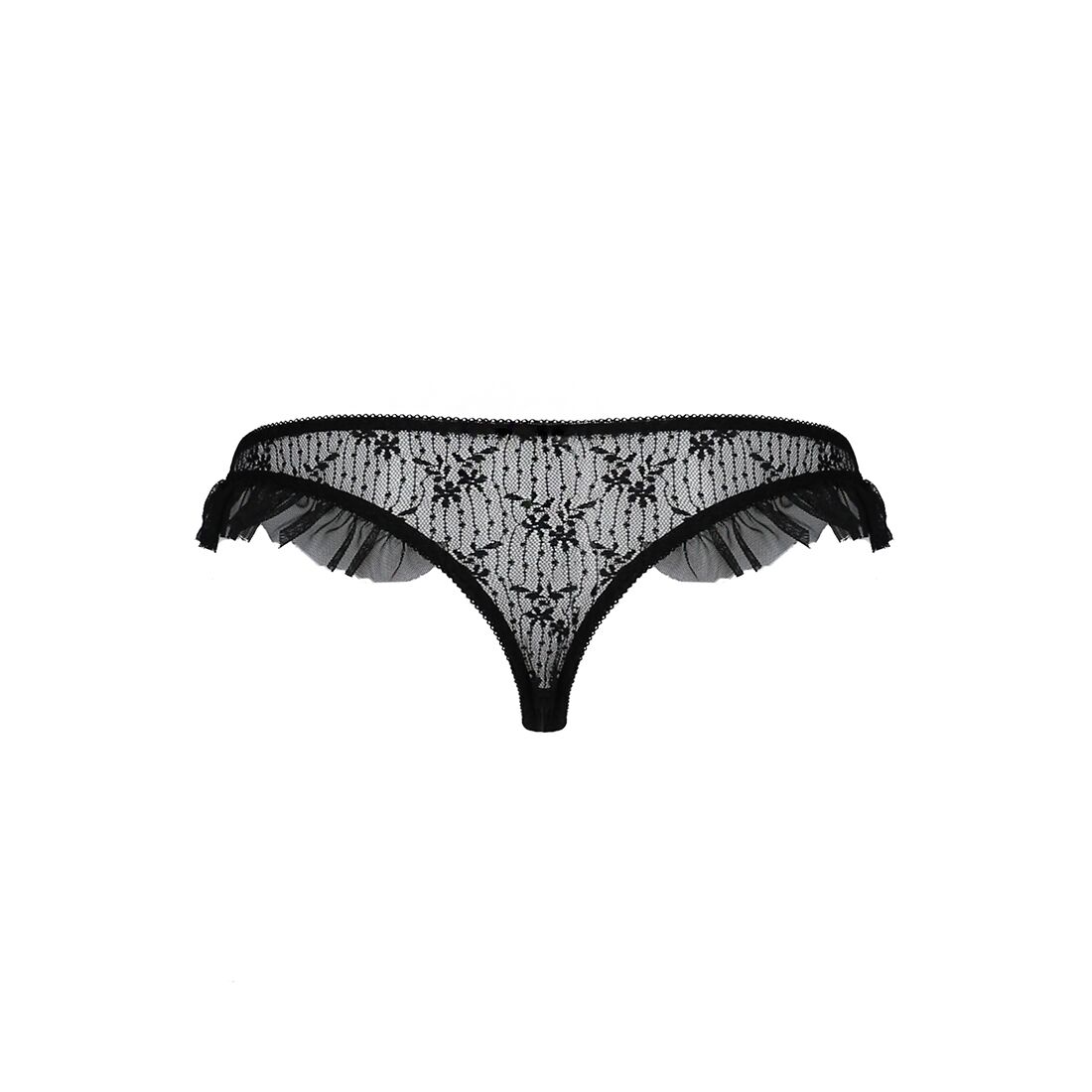 Елегантні трусики з оборками Passion DONIA THONG, чорні S/M