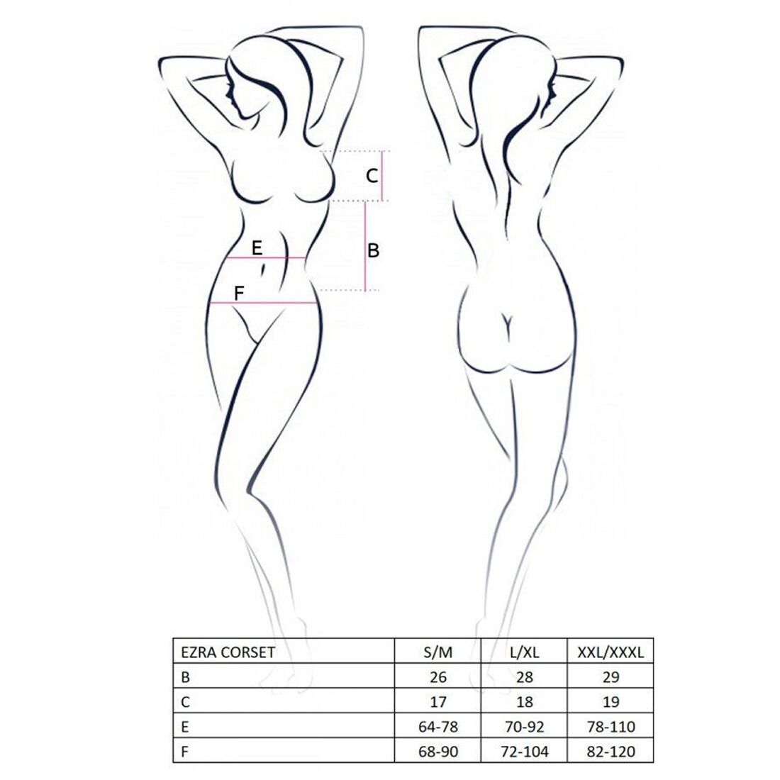 Passion ERZA CORSET S/M, чорний, пажі та трусики, напівпрозорий