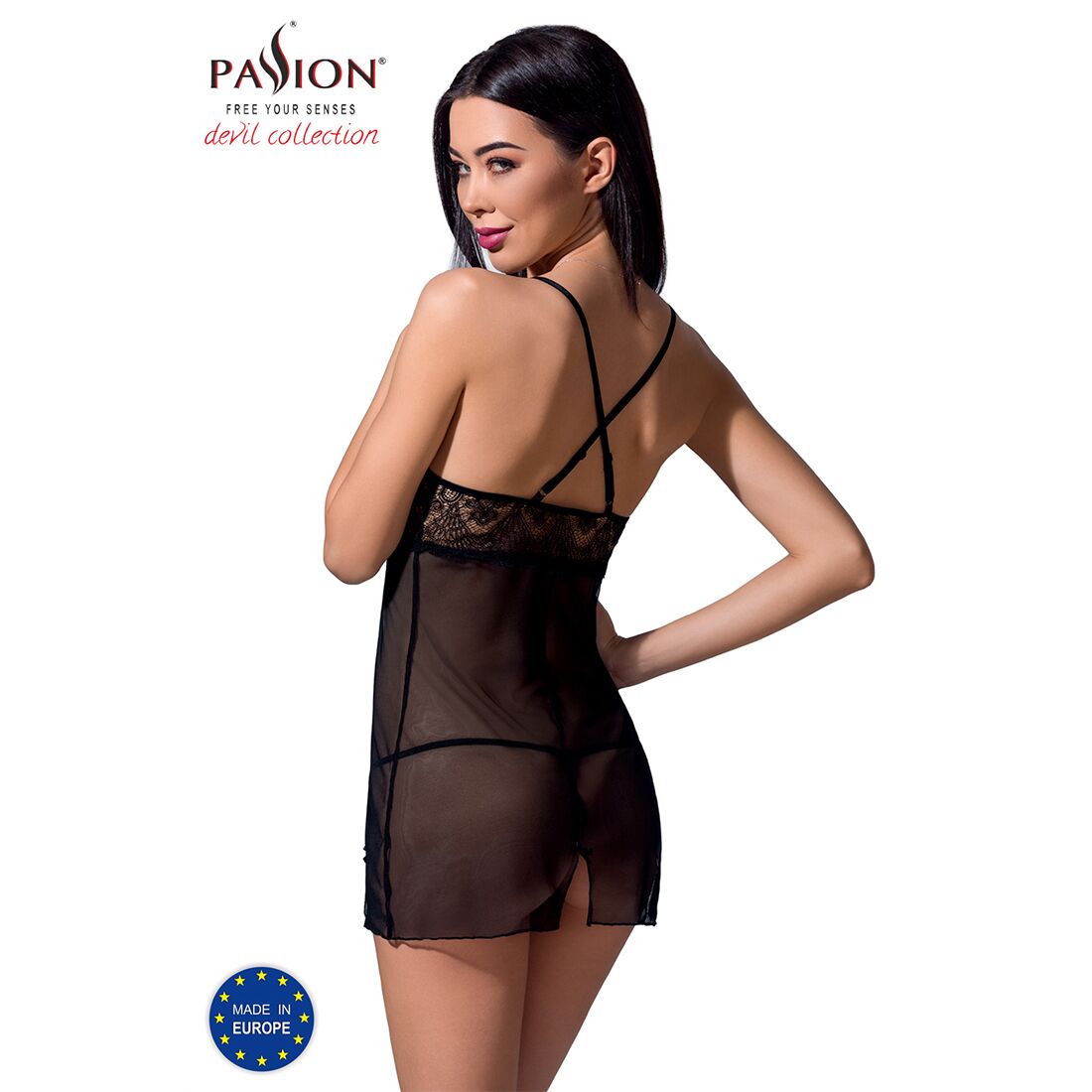 Прозора сорочка приталена Passion QUENTRIS CHEMISE XXL/XXXL, black, трусики - Зображення 3