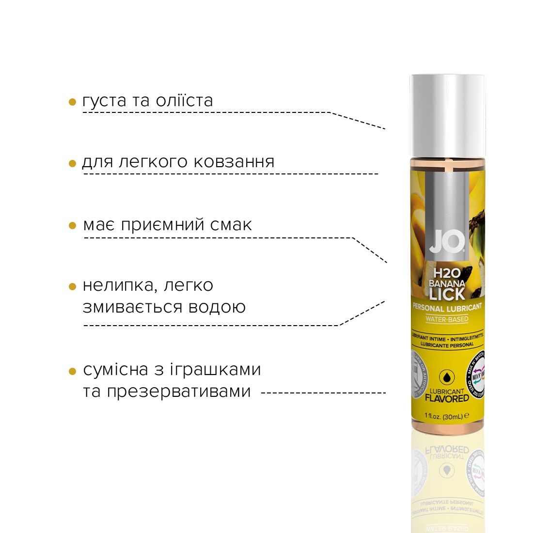 Змазка на водній основі JO H2O — Banana Lick (30 мл) без цукру, рослинний гліцерин - Зображення 4