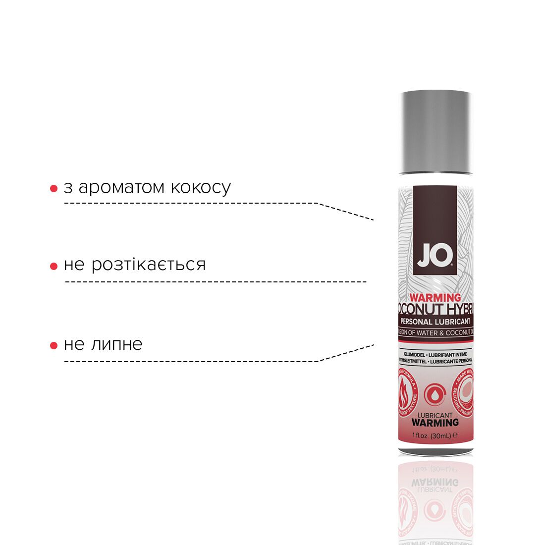 Розігрівальна змазка-крем з кокосовою олією JO Coconut Hybrid WARMING (30 мл) біла - Зображення 4