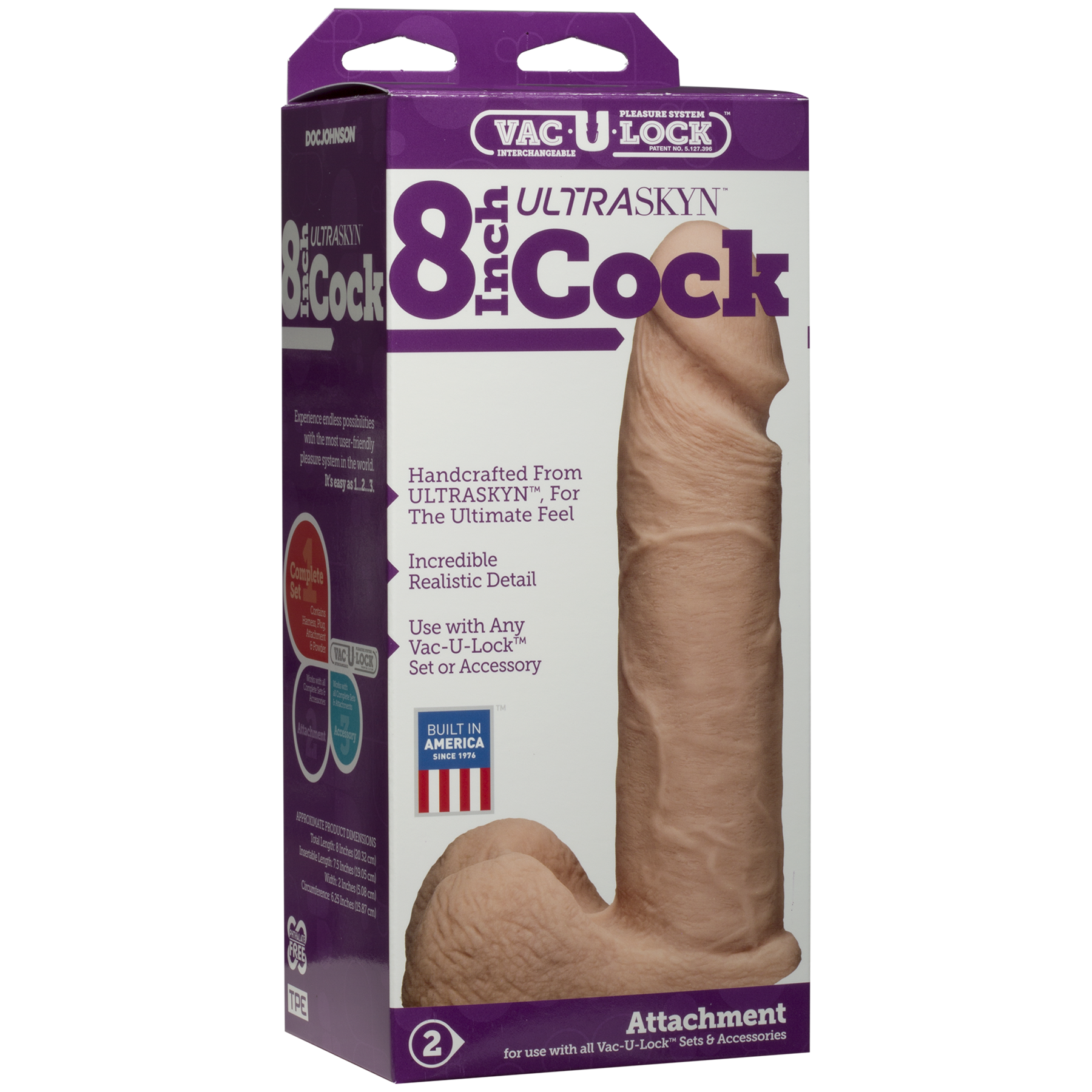Фалоімітатор Doc Johnson Vac-U-Lock - 8 Inch ULTRASKYN Cock White, діаметр 5,1 см - Зображення 3