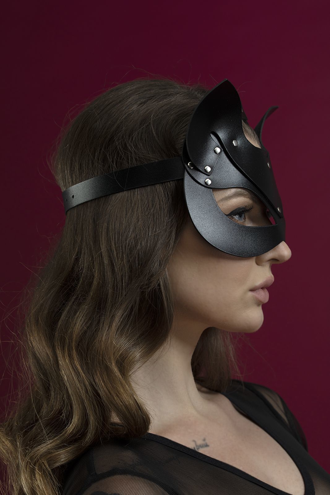 Маска Catwoman Feral Feelings, натуральна шкіра, чорна - Зображення 3