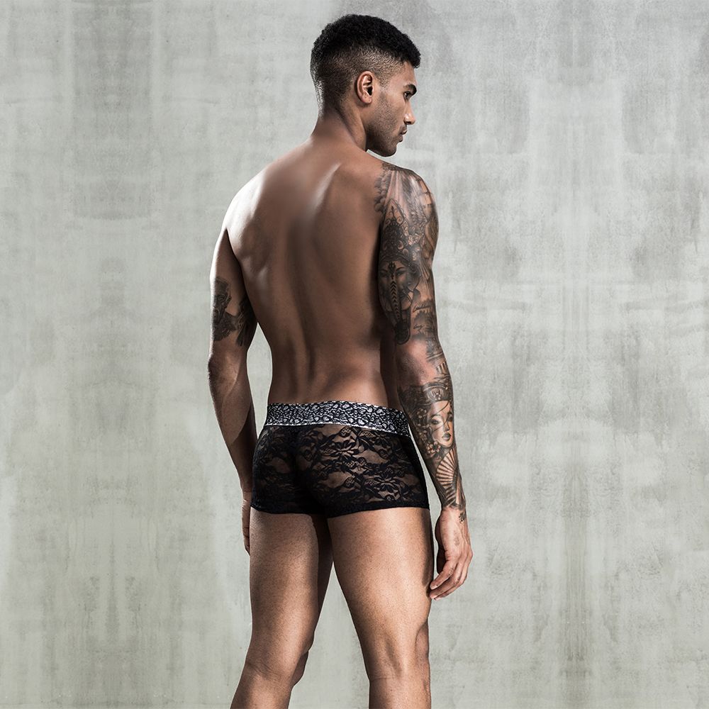 Чоловічі мереживні труси боксери, One Size Black - Зображення 4