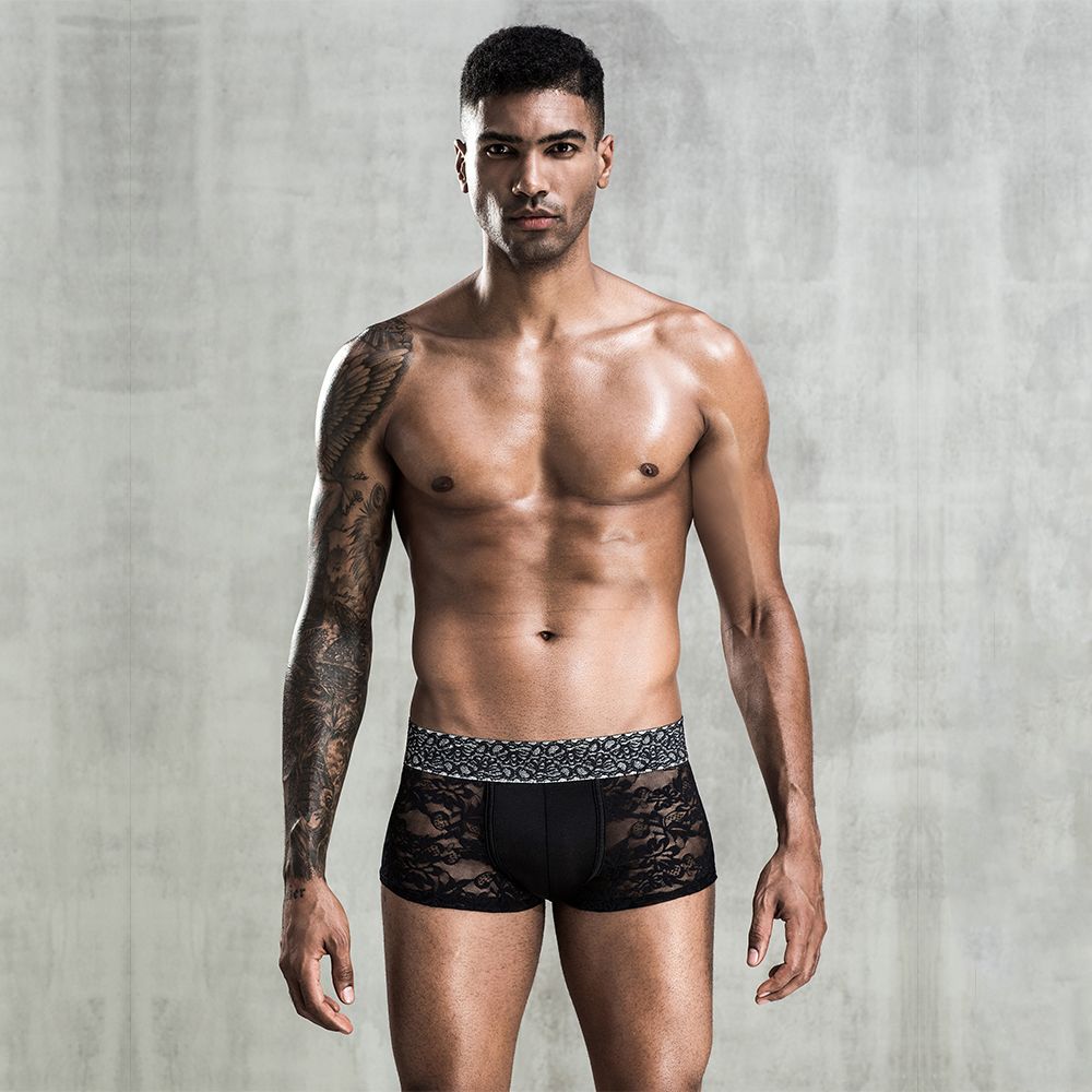Чоловічі мереживні труси боксери, One Size Black - Зображення 3