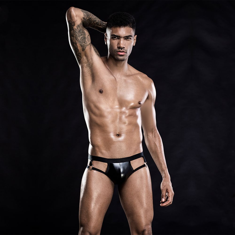 Лакові чоловічі труси з відкритою частиною, One Size Black - Зображення 3