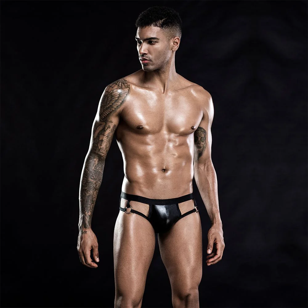 Лакові чоловічі труси з відкритою частиною, One Size Black