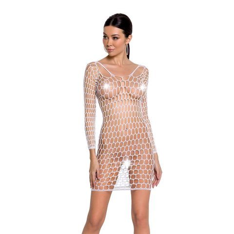 Біле бодістокінг-сукня з глибоким коміром Passion BS093