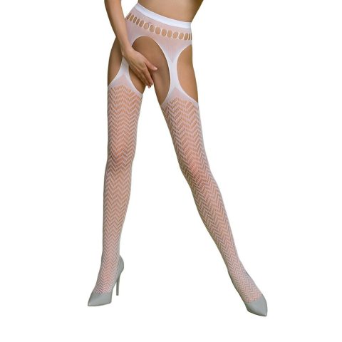 Еротичні колготки-бодістокінг Passion ECO S002 білий, геометричне плетіння