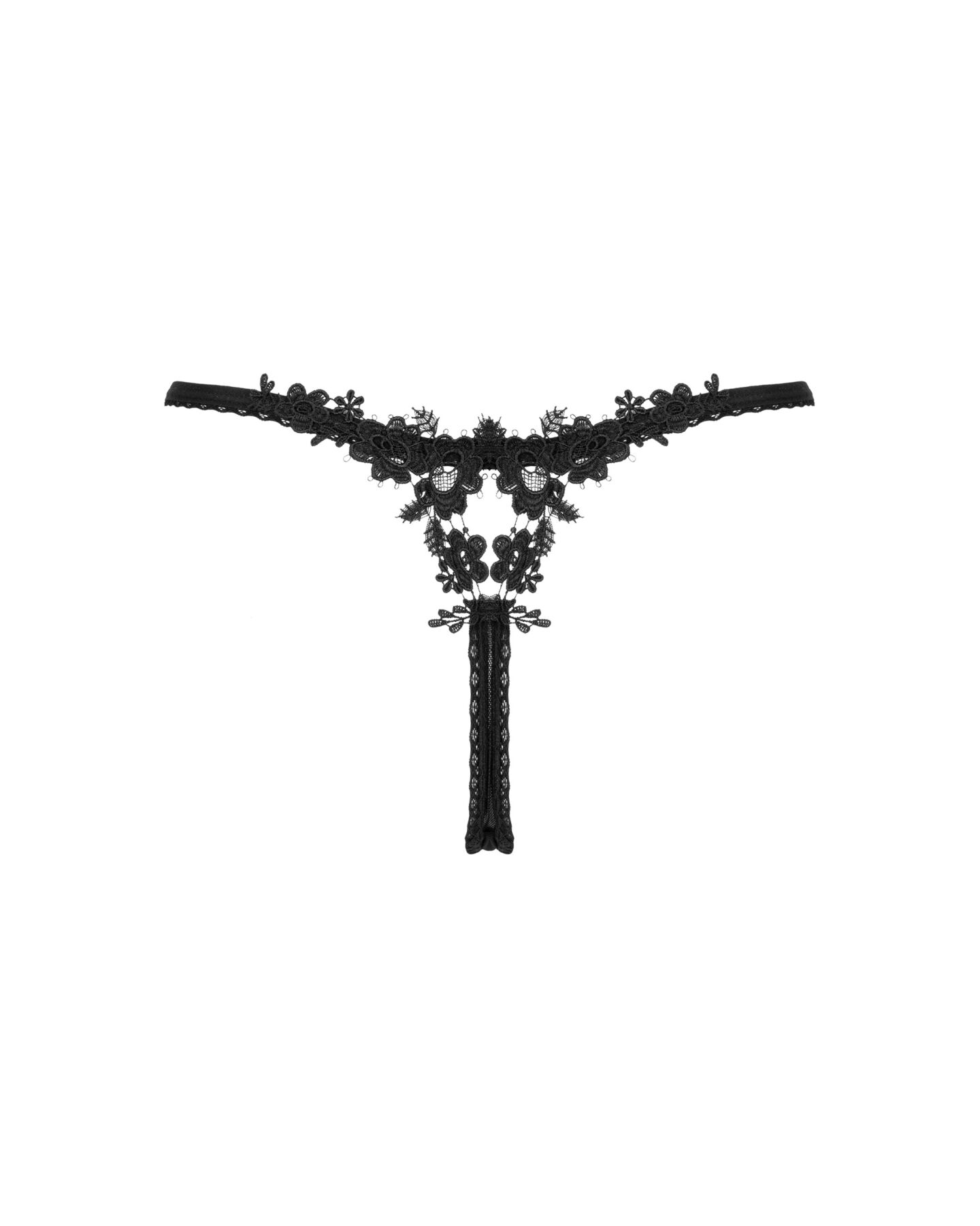 Прозорі стрінги з мереживом Obsessive Celia Noir XS/S