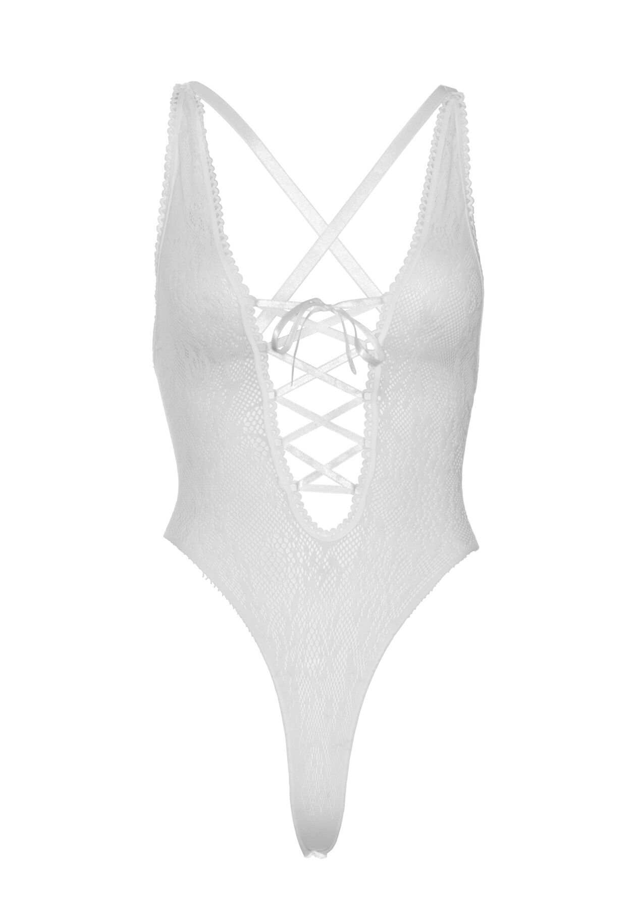 Мереживне боді Leg Avenue Floral lace teddy, біле, шнурівка