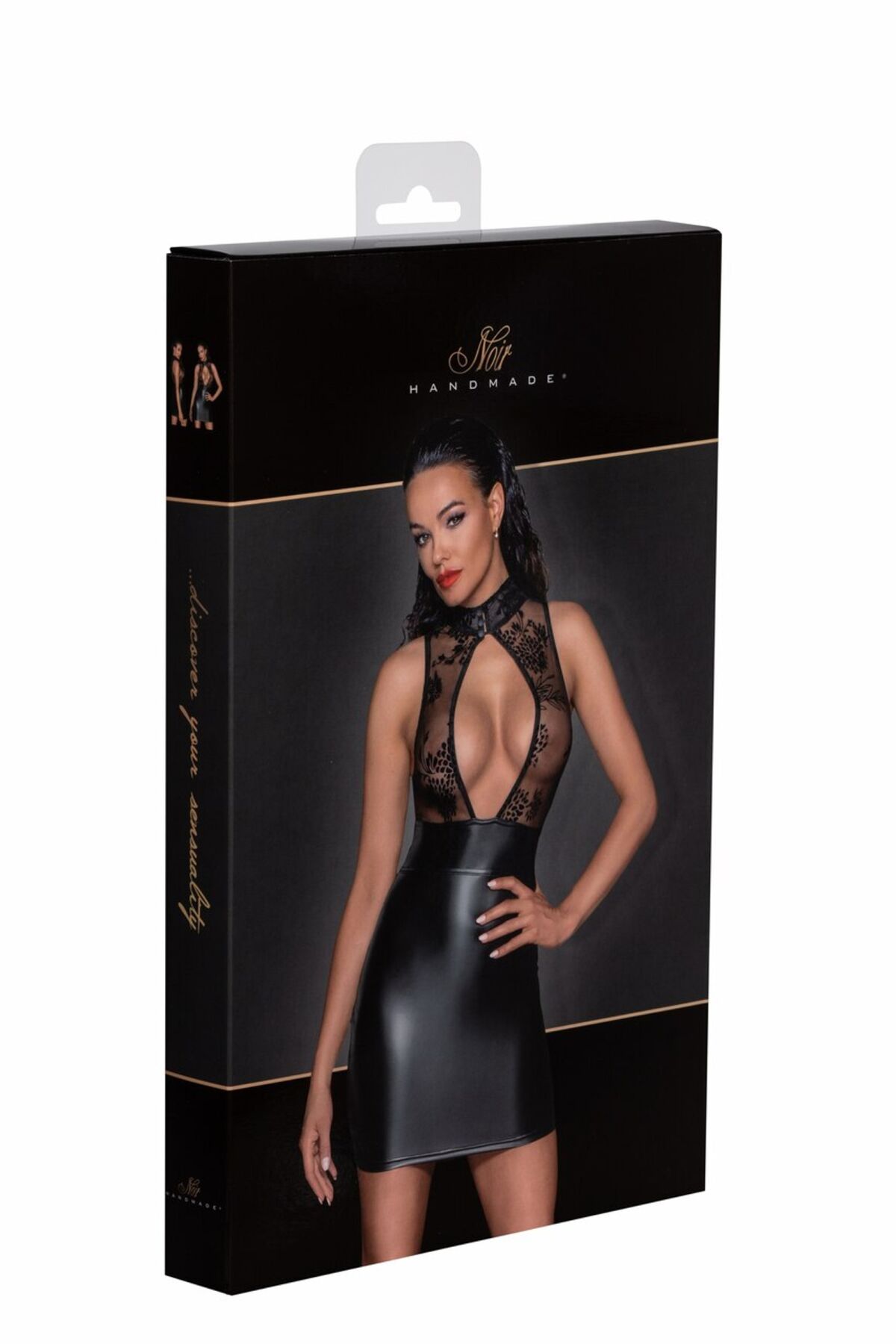 Чорна сукня Noir Handmade F241 з мокрим ефектом, XXL