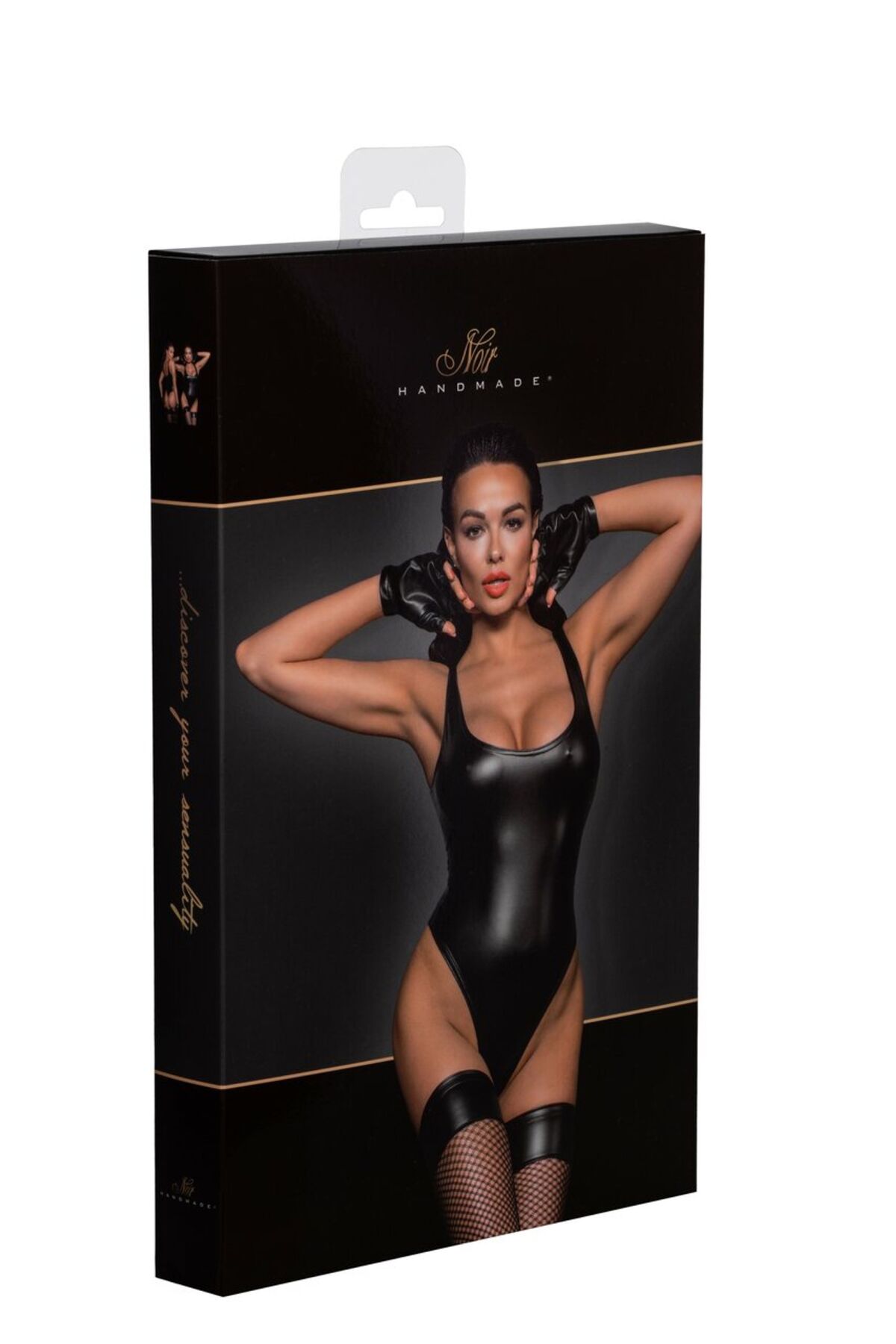 Боді з мокрим ефектом Noir Handmade F244 Powerwetlook body with high cut bottom hem, M