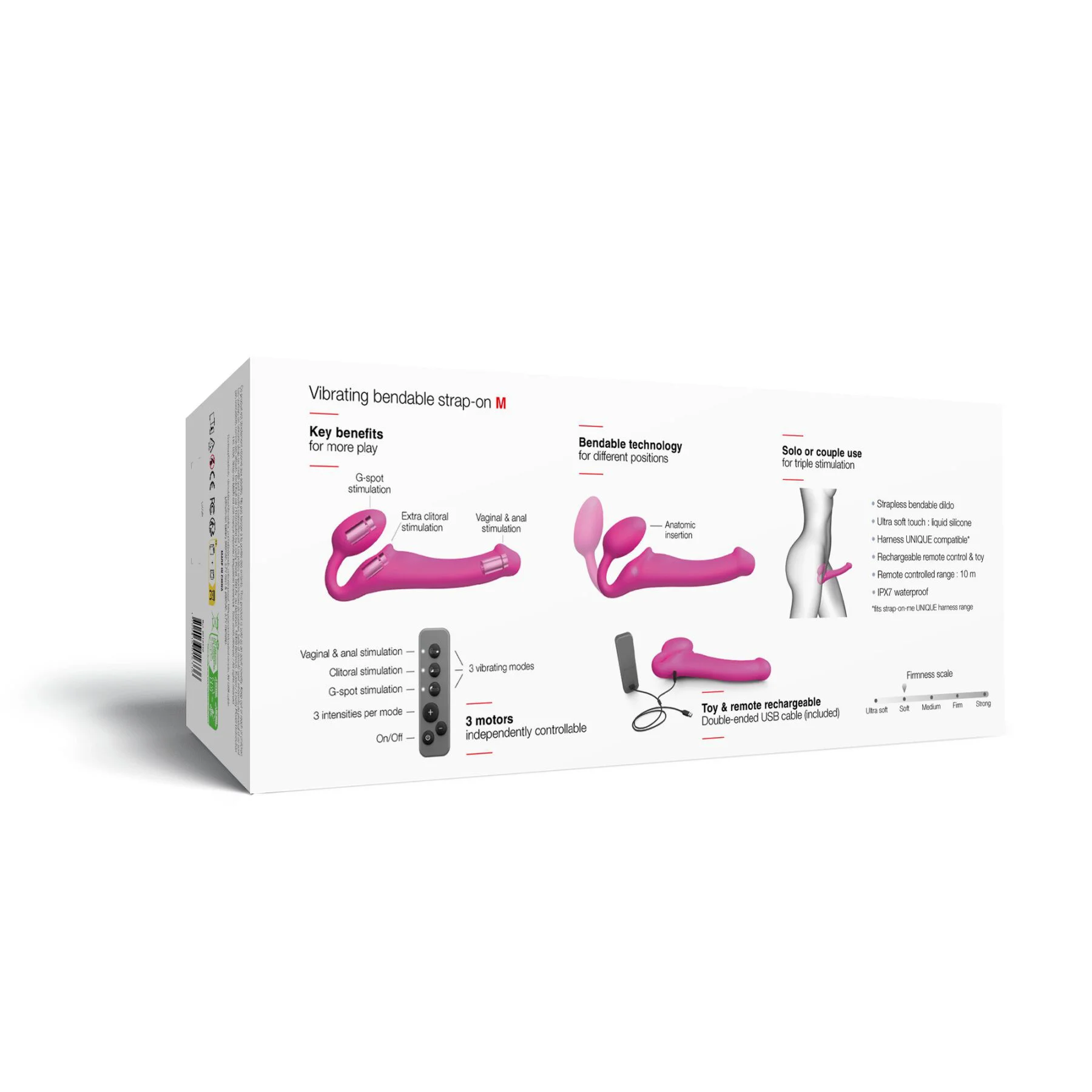 Безремінний вібраційний страпон Strap-On-Me Fuchsia, пульт ДК