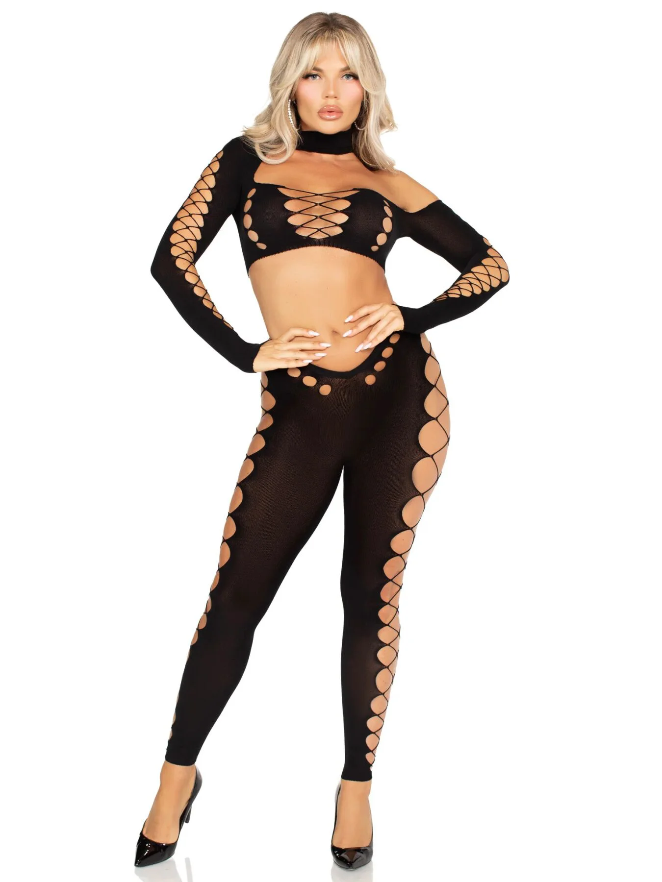 Комплект Leg Avenue Seamless Cut-Out Crop Top і Легінси, Чорний